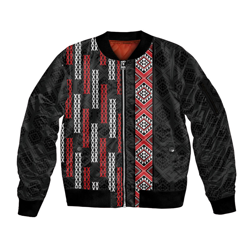 Roimata Toroa Maori Taniko Inspired New Zealand Sleeve Zip Bomber Jacket