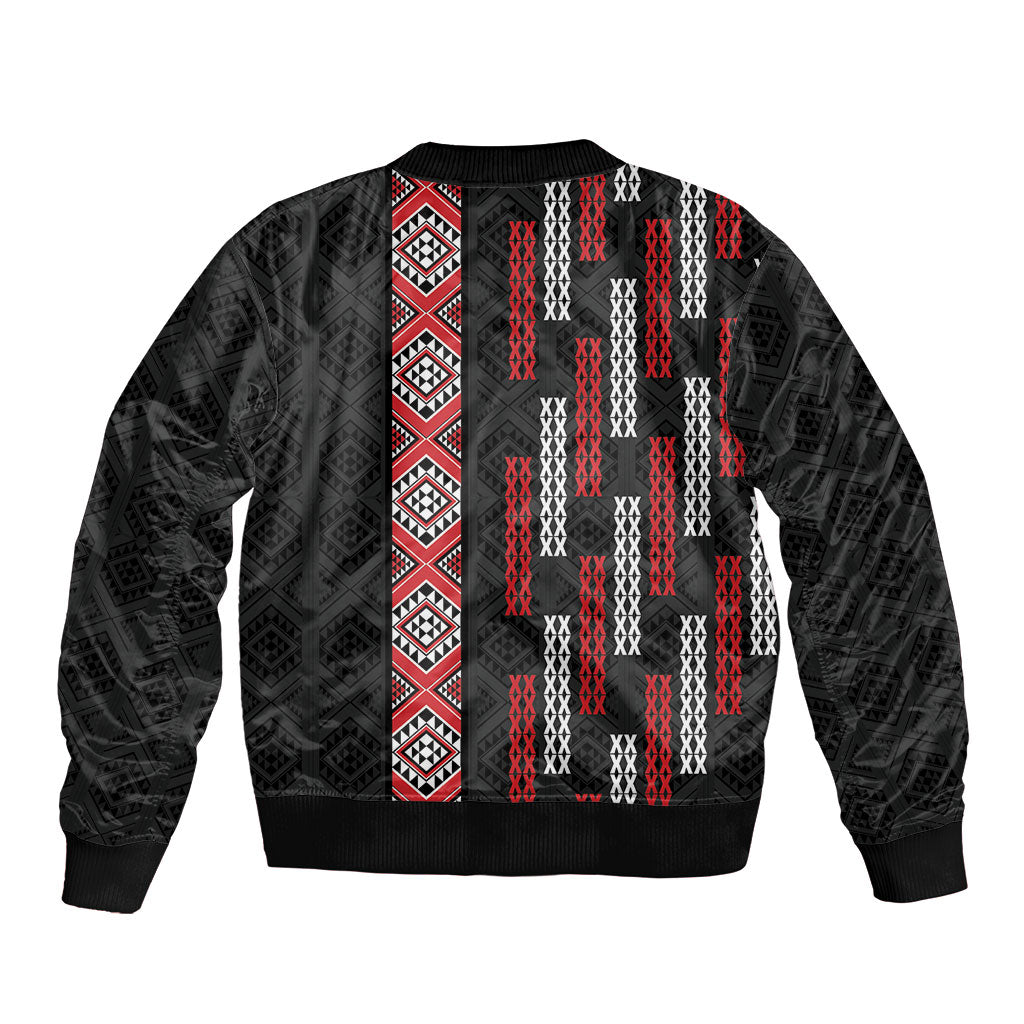 Roimata Toroa Maori Taniko Inspired New Zealand Sleeve Zip Bomber Jacket