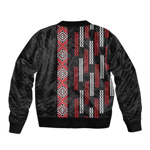 Roimata Toroa Maori Taniko Inspired New Zealand Sleeve Zip Bomber Jacket