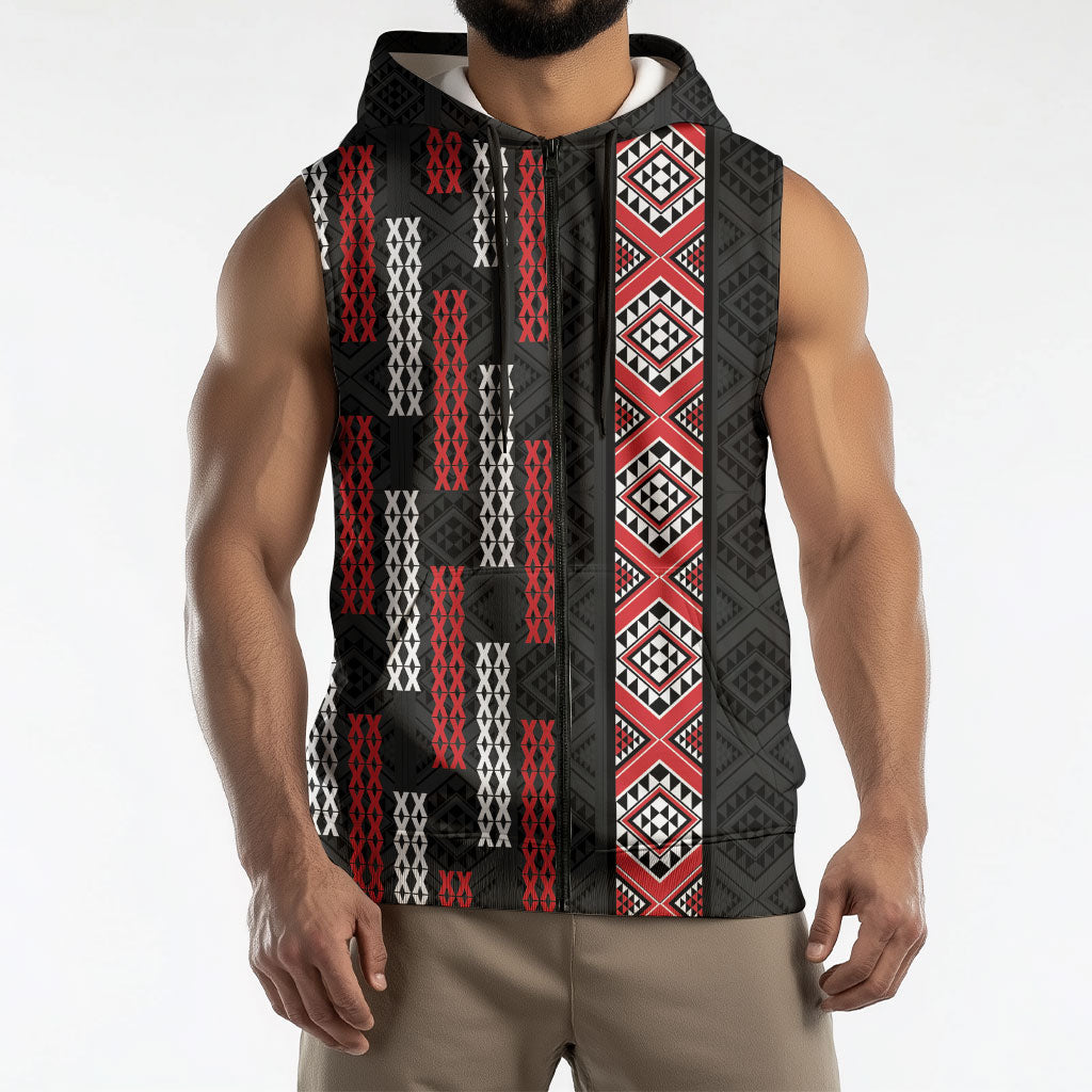 Roimata Toroa Maori Taniko Inspired New Zealand Sleeveless Zip Hoodie
