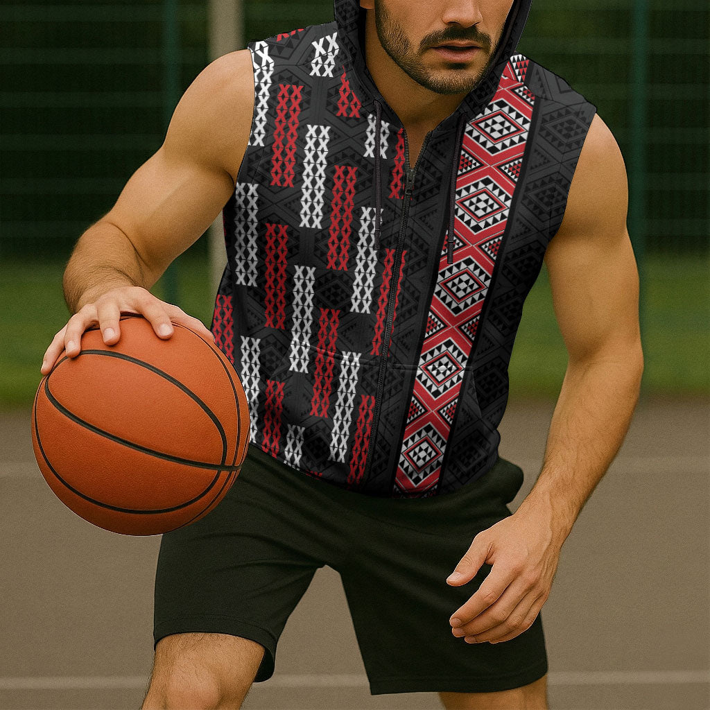 Roimata Toroa Maori Taniko Inspired New Zealand Sleeveless Zip Hoodie