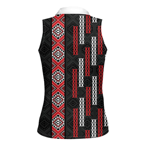Roimata Toroa Maori Taniko Inspired New Zealand Women Sleeveless Polo Shirt
