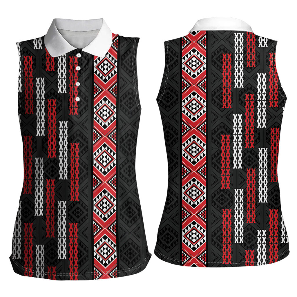 Roimata Toroa Maori Taniko Inspired New Zealand Women Sleeveless Polo Shirt