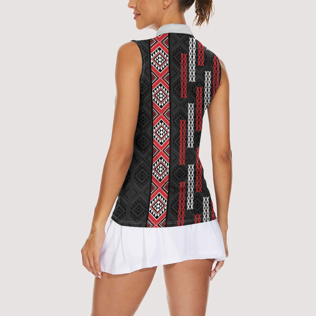 Roimata Toroa Maori Taniko Inspired New Zealand Women Sleeveless Polo Shirt