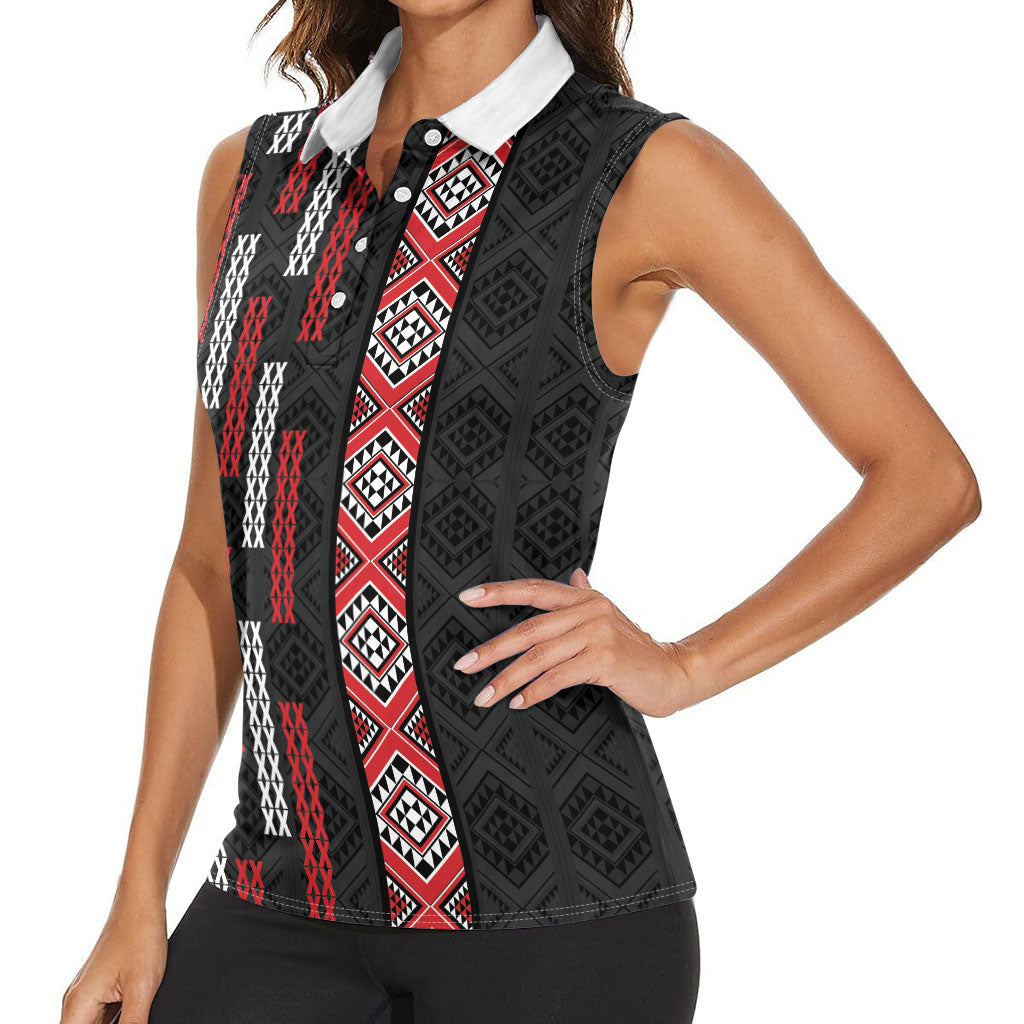 Roimata Toroa Maori Taniko Inspired New Zealand Women Sleeveless Polo Shirt