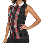 Roimata Toroa Maori Taniko Inspired New Zealand Women Sleeveless Polo Shirt