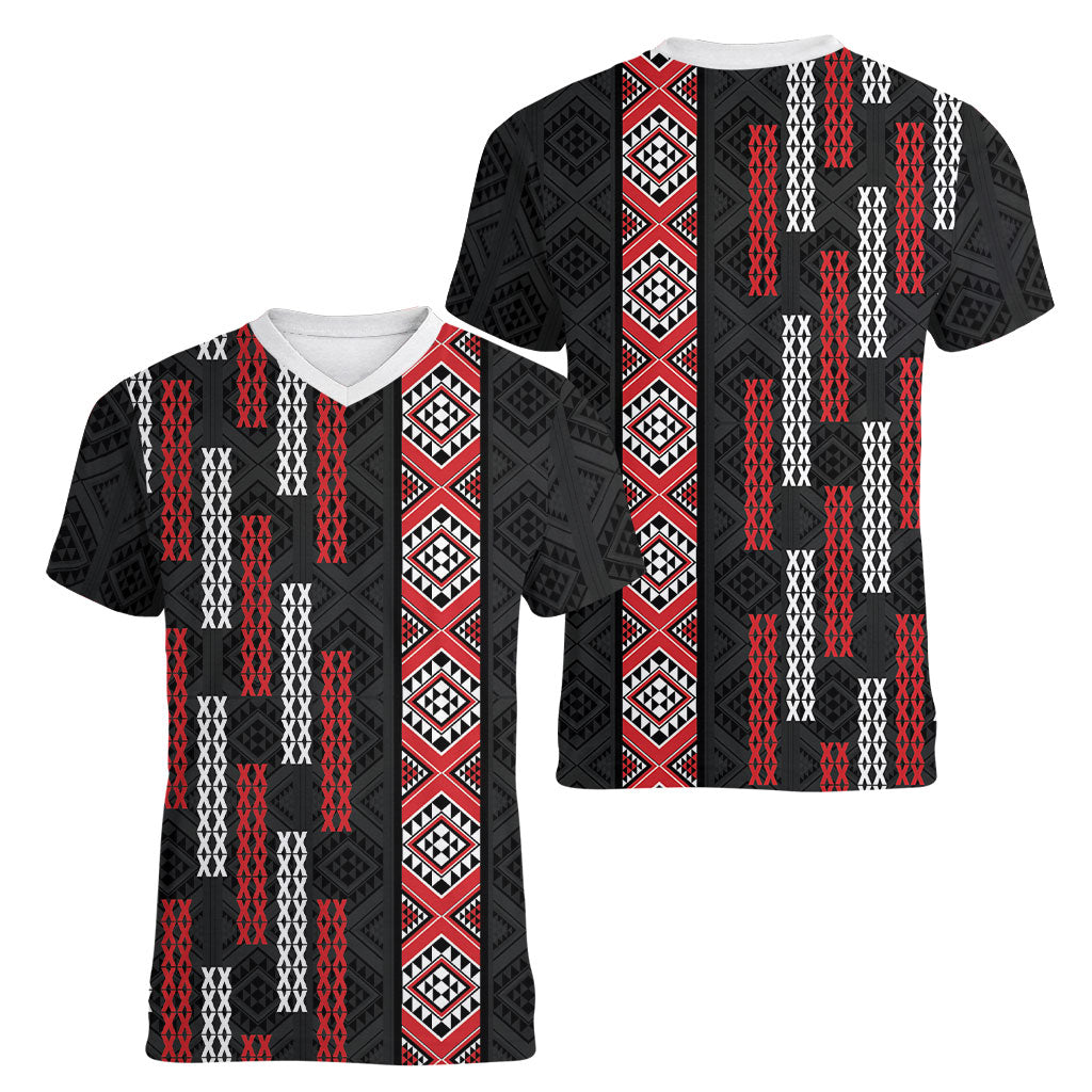 Roimata Toroa Maori Taniko Inspired New Zealand Women V-Neck T-Shirt