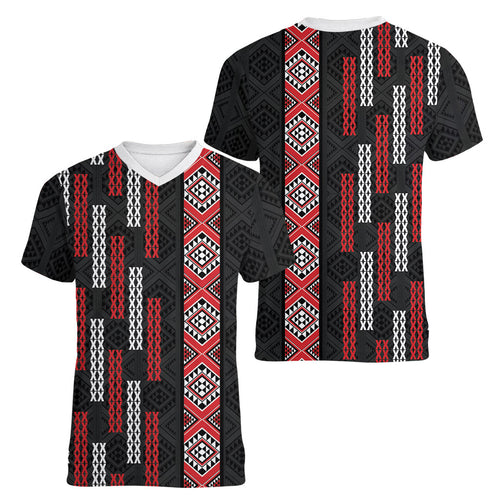 Roimata Toroa Maori Taniko Inspired New Zealand Women V-Neck T-Shirt