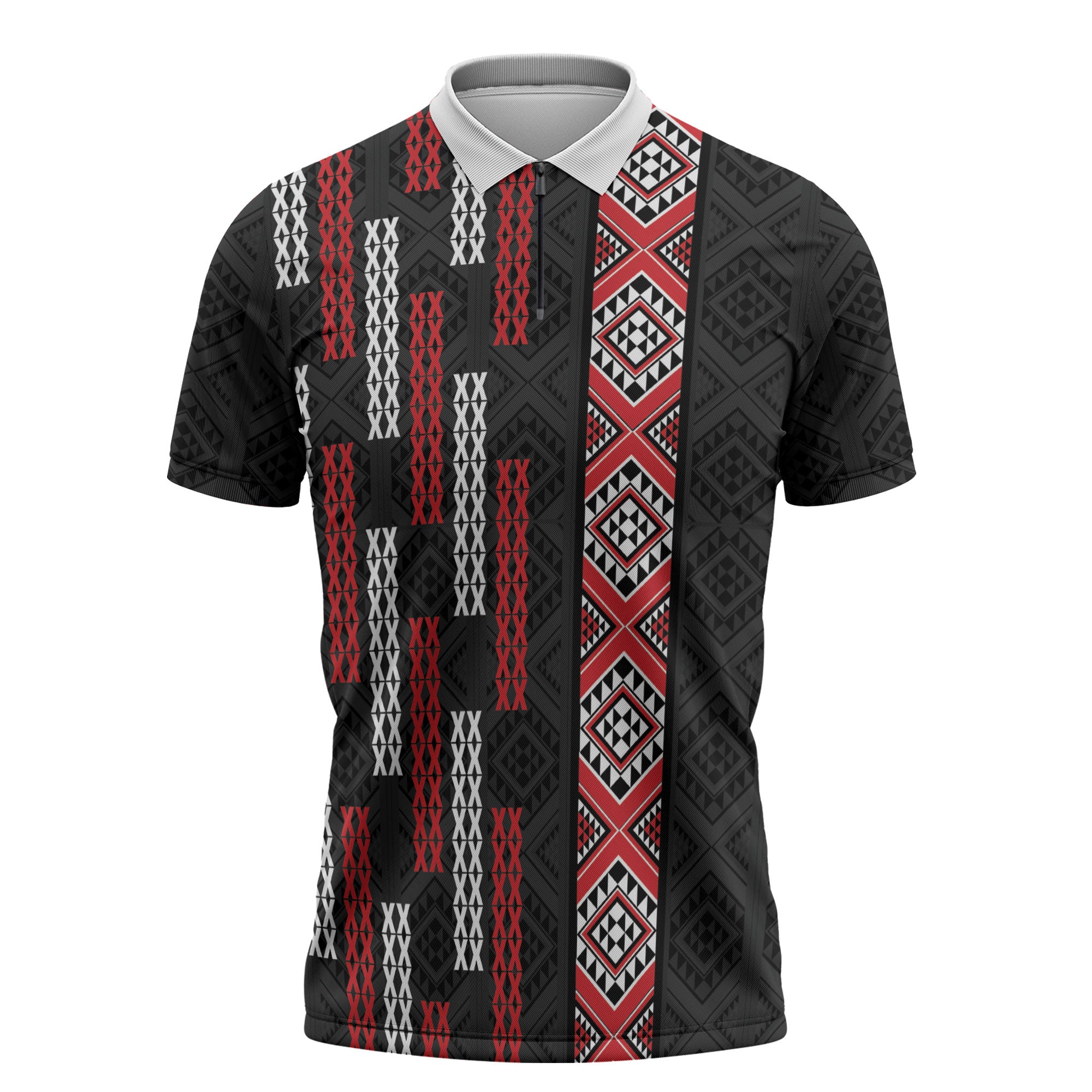 Roimata Toroa Maori Taniko Inspired New Zealand Zipper Polo Shirt