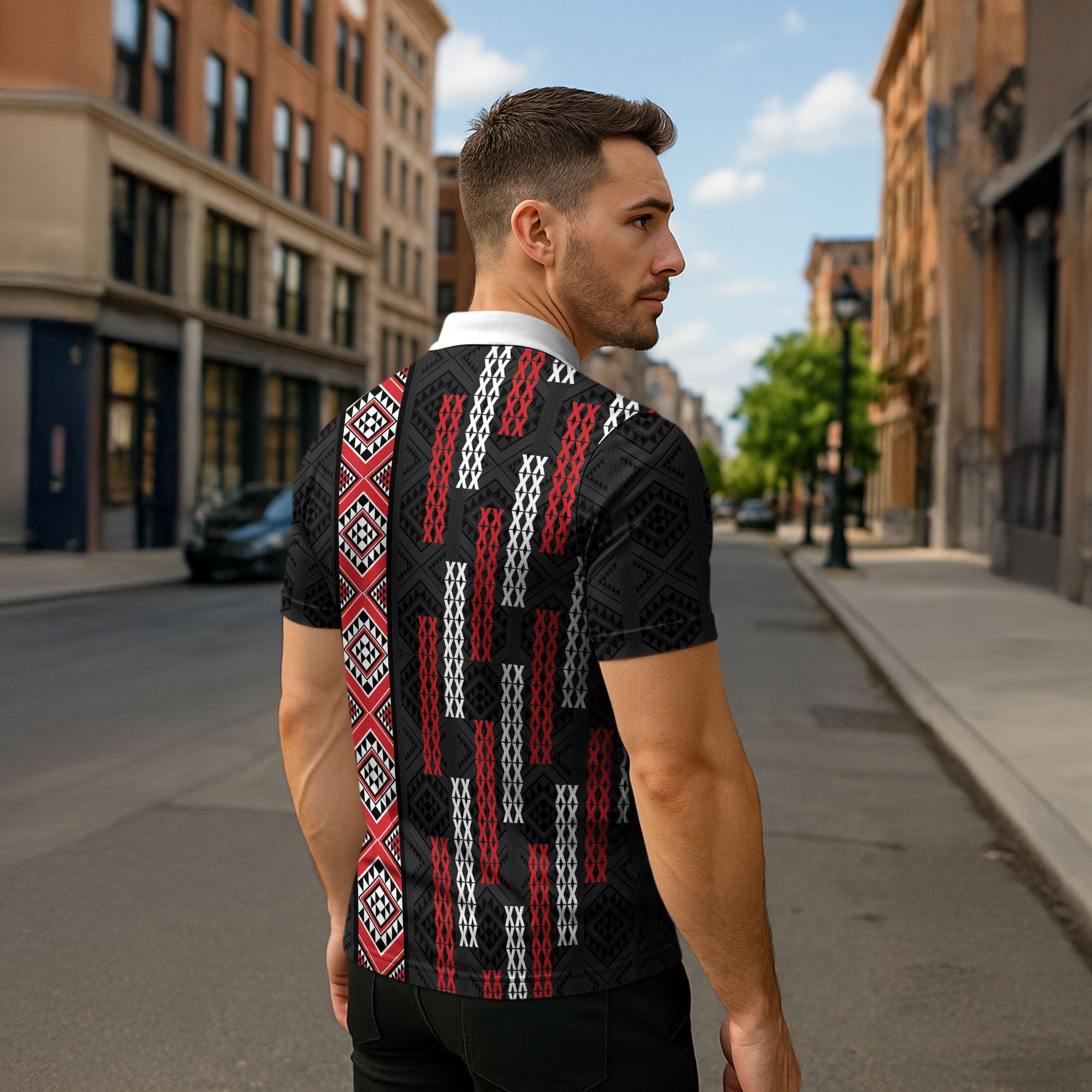 Roimata Toroa Maori Taniko Inspired New Zealand Zipper Polo Shirt