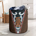 New Zealand Whakairo Laundry Basket Tiki Maori Carving Taniko Motifs