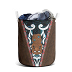 New Zealand Whakairo Laundry Basket Tiki Maori Carving Taniko Motifs