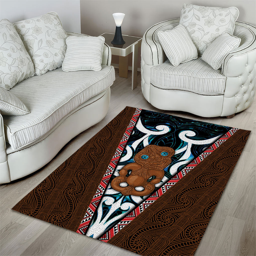 New Zealand Whakairo Area Rug Tiki Maori Carving Taniko Motifs