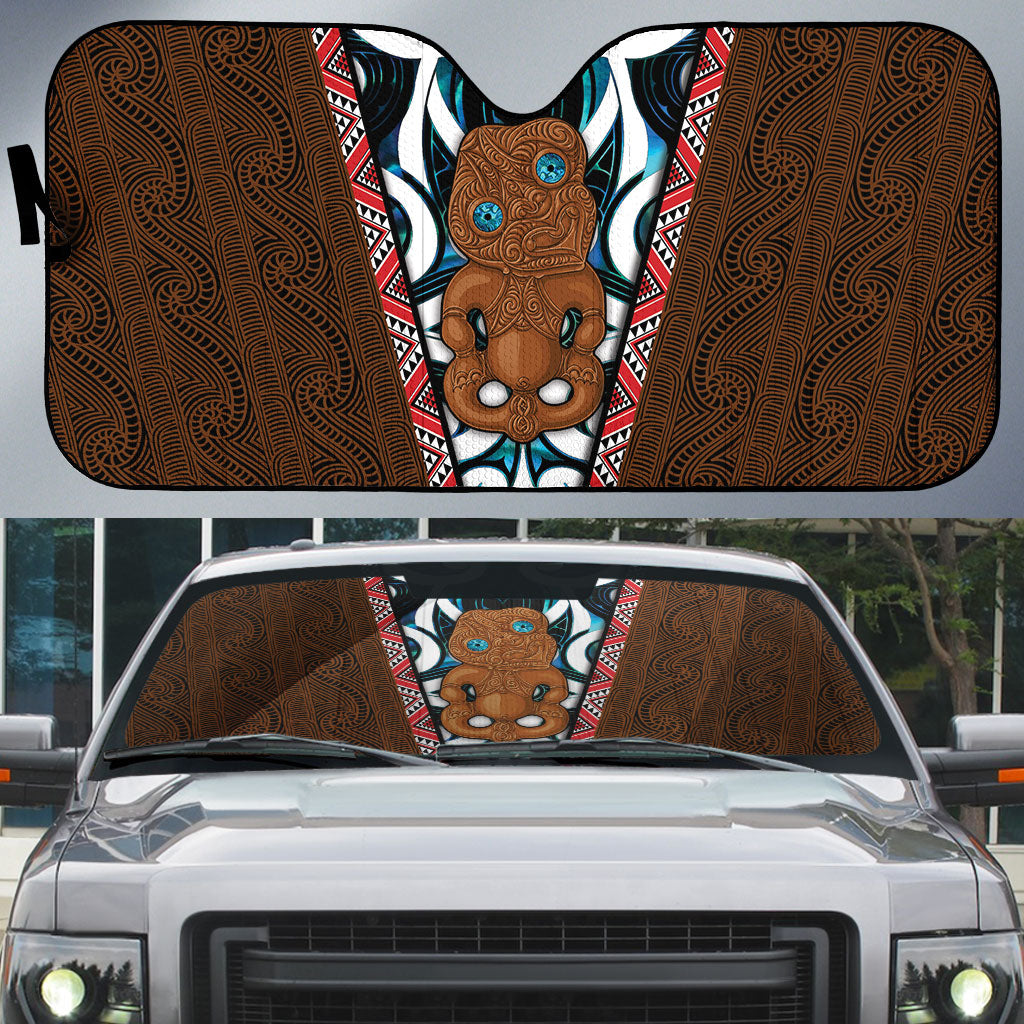 New Zealand Whakairo Auto Sun Shade Tiki Maori Carving Taniko Motifs