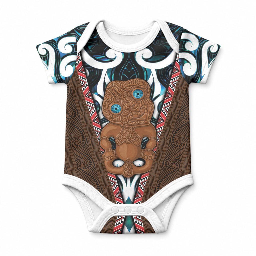 New Zealand Whakairo Baby Onesie Tiki Maori Carving Taniko Motifs