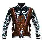 New Zealand Whakairo Baseball Jacket Tiki Maori Carving Taniko Motifs