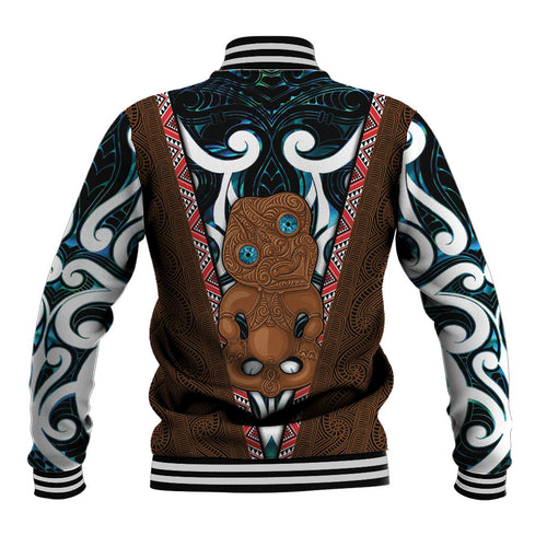 New Zealand Whakairo Baseball Jacket Tiki Maori Carving Taniko Motifs