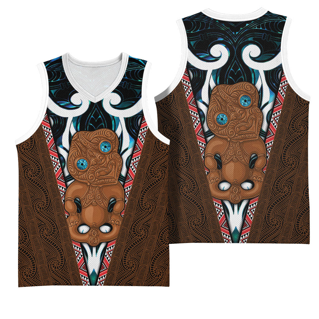New Zealand Whakairo Basketball Jersey Tiki Maori Carving Taniko Motifs