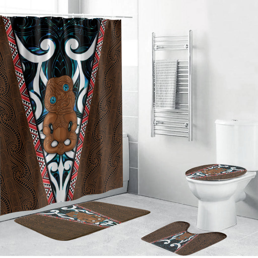 New Zealand Whakairo Bathroom Set Tiki Maori Carving Taniko Motifs