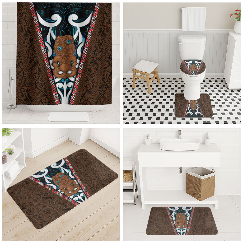 New Zealand Whakairo Bathroom Set Tiki Maori Carving Taniko Motifs