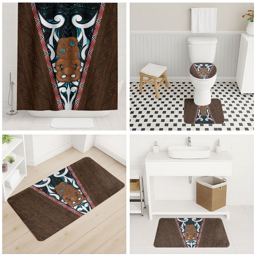 New Zealand Whakairo Bathroom Set Tiki Maori Carving Taniko Motifs
