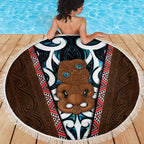 New Zealand Whakairo Beach Blanket Tiki Maori Carving Taniko Motifs