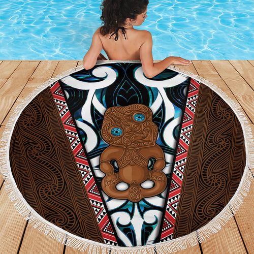 New Zealand Whakairo Beach Blanket Tiki Maori Carving Taniko Motifs