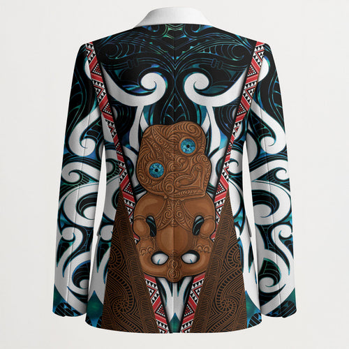 New Zealand Whakairo Blazer Tiki Maori Carving Taniko Motifs
