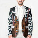 New Zealand Whakairo Blazer Tiki Maori Carving Taniko Motifs
