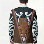 New Zealand Whakairo Blazer Tiki Maori Carving Taniko Motifs