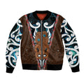 New Zealand Whakairo Bomber Jacket Tiki Maori Carving Taniko Motifs