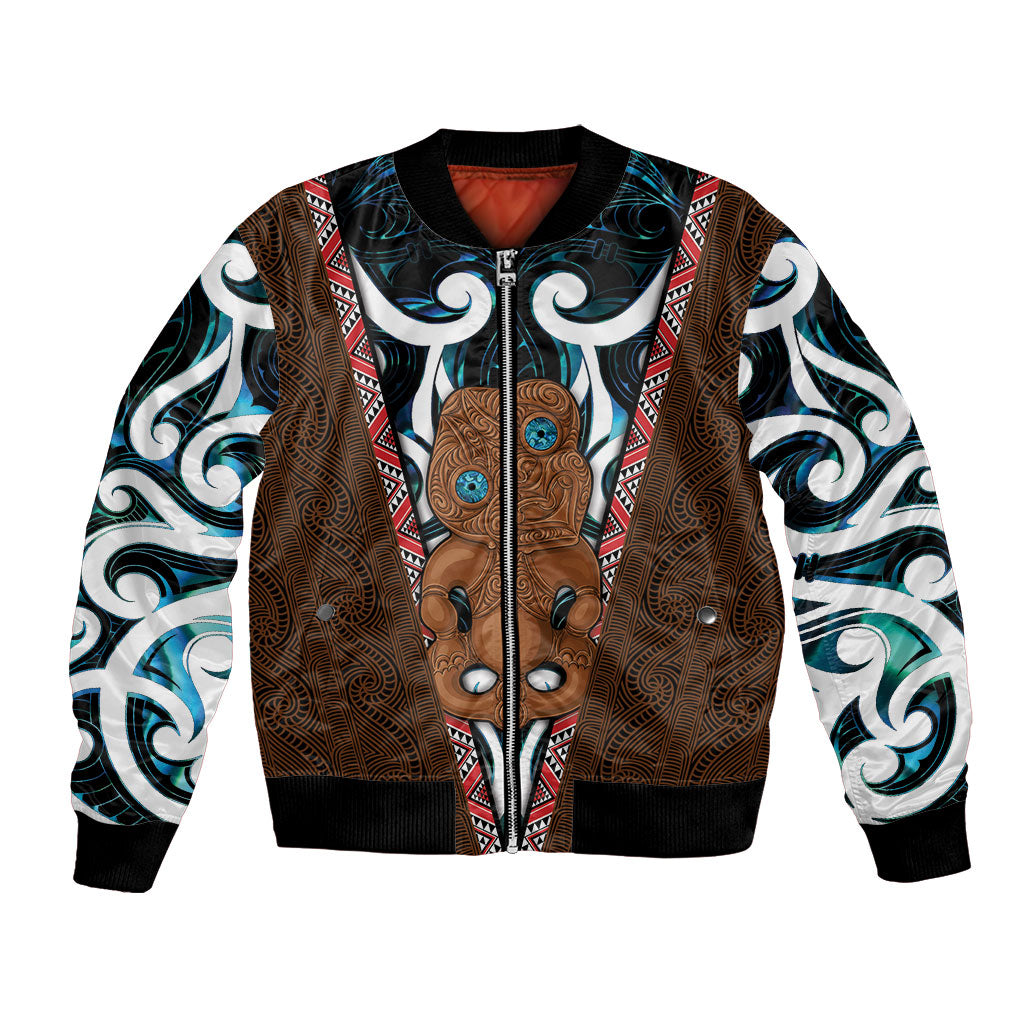 New Zealand Whakairo Bomber Jacket Tiki Maori Carving Taniko Motifs