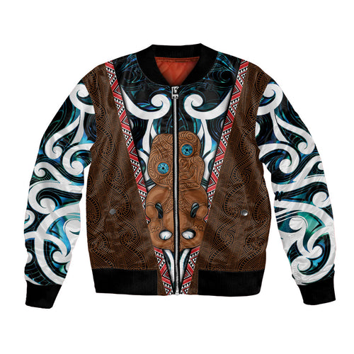 New Zealand Whakairo Bomber Jacket Tiki Maori Carving Taniko Motifs