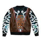 New Zealand Whakairo Bomber Jacket Tiki Maori Carving Taniko Motifs