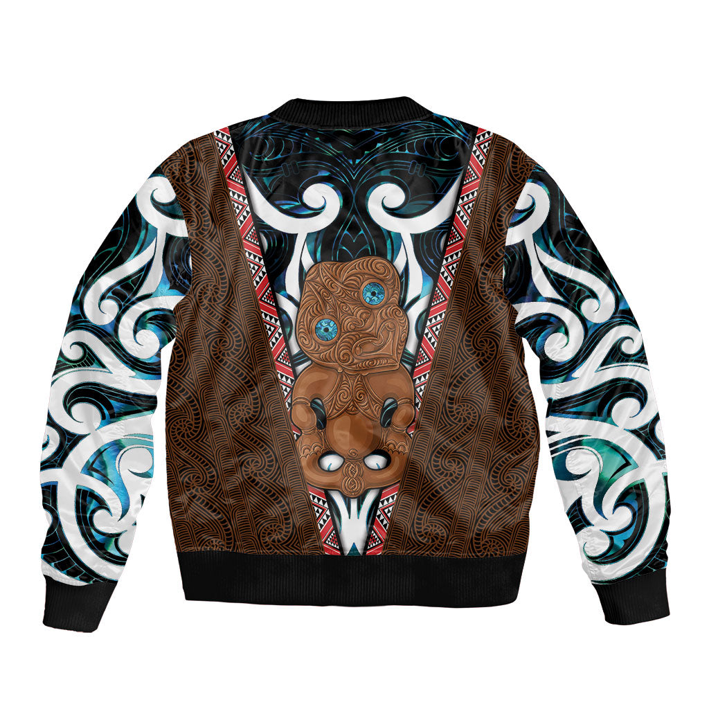 New Zealand Whakairo Bomber Jacket Tiki Maori Carving Taniko Motifs