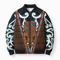 New Zealand Whakairo Bomber Puffer Jacket Tiki Maori Carving Taniko Motifs