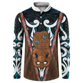 New Zealand Whakairo Button Sweatshirt Tiki Maori Carving Taniko Motifs