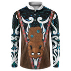 New Zealand Whakairo Button Sweatshirt Tiki Maori Carving Taniko Motifs