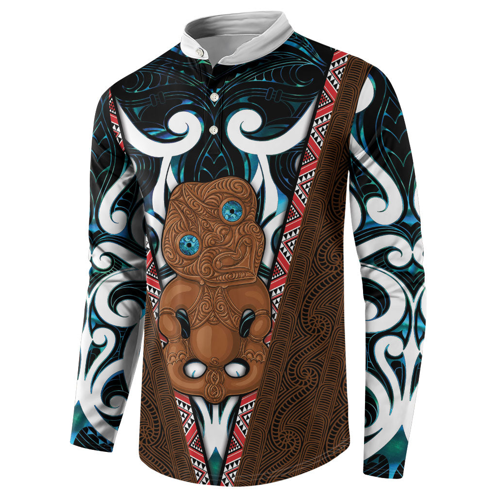 New Zealand Whakairo Button Sweatshirt Tiki Maori Carving Taniko Motifs