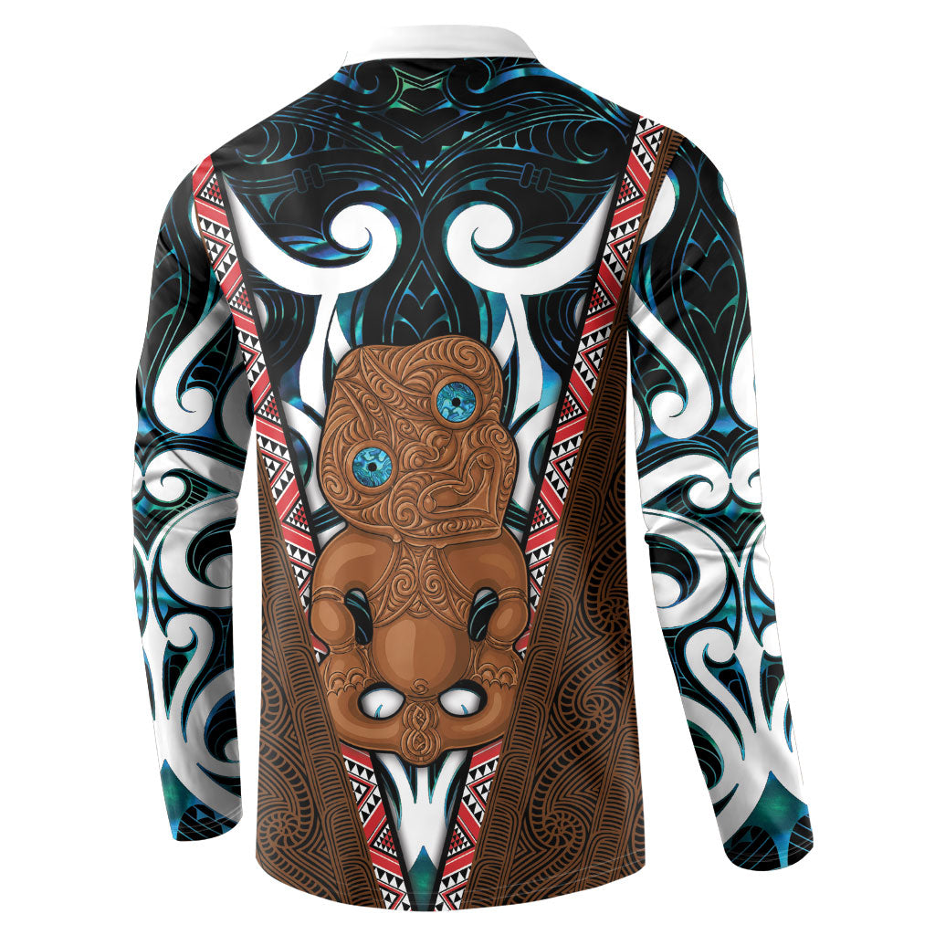 New Zealand Whakairo Button Sweatshirt Tiki Maori Carving Taniko Motifs