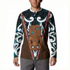 New Zealand Whakairo Button Sweatshirt Tiki Maori Carving Taniko Motifs