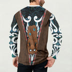 New Zealand Whakairo Button Sweatshirt Tiki Maori Carving Taniko Motifs