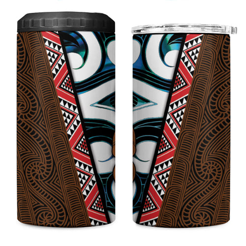 New Zealand Whakairo 4 in 1 Can Cooler Tumbler Tiki Maori Carving Taniko Motifs