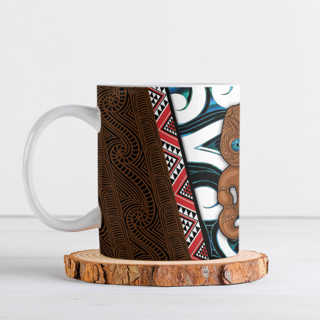 New Zealand Whakairo Ceramic Mug Tiki Maori Carving Taniko Motifs