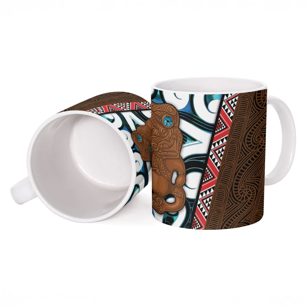 New Zealand Whakairo Ceramic Mug Tiki Maori Carving Taniko Motifs