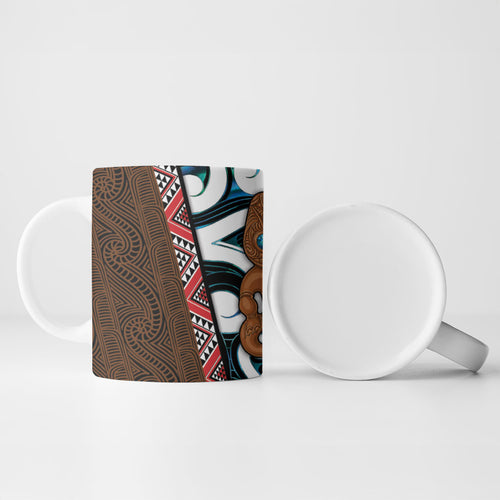 New Zealand Whakairo Ceramic Mug Tiki Maori Carving Taniko Motifs