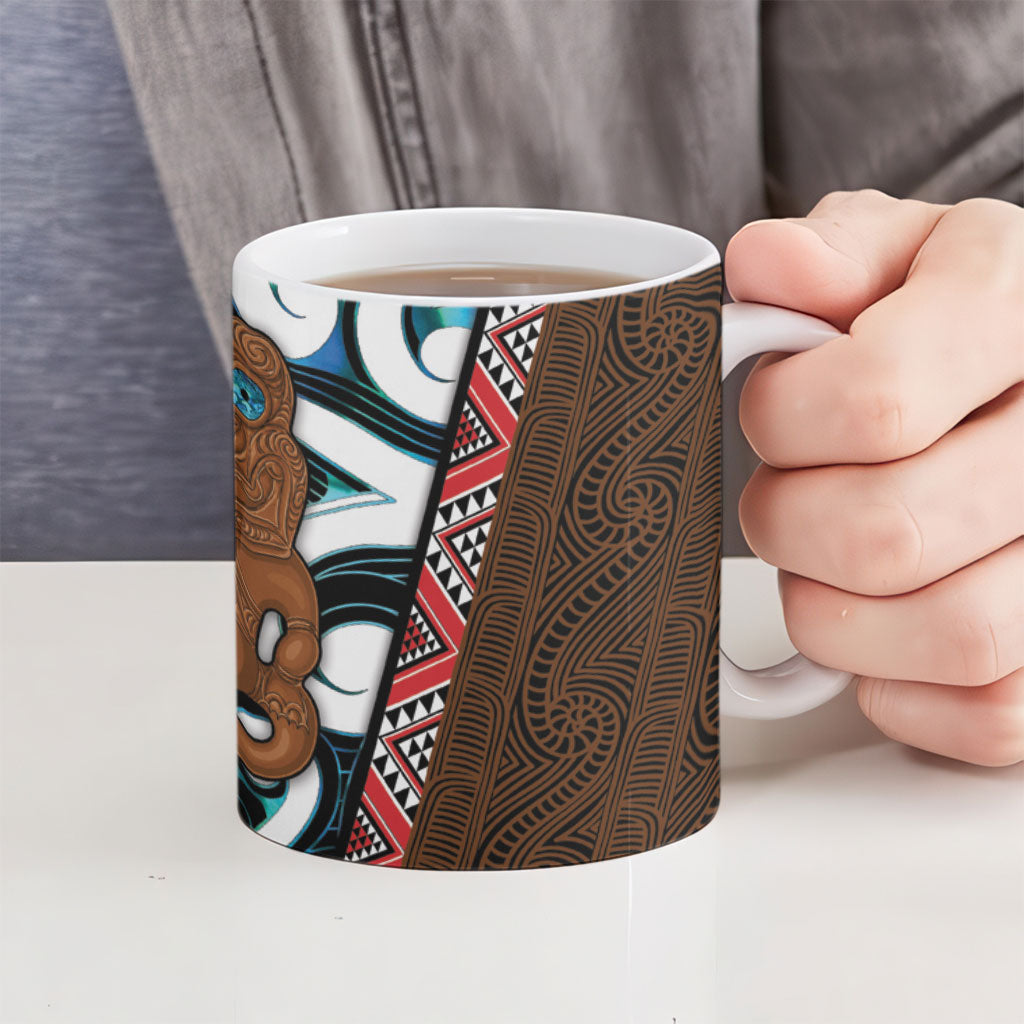 New Zealand Whakairo Ceramic Mug Tiki Maori Carving Taniko Motifs
