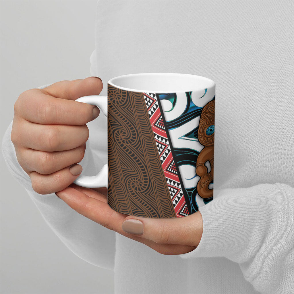 New Zealand Whakairo Ceramic Mug Tiki Maori Carving Taniko Motifs