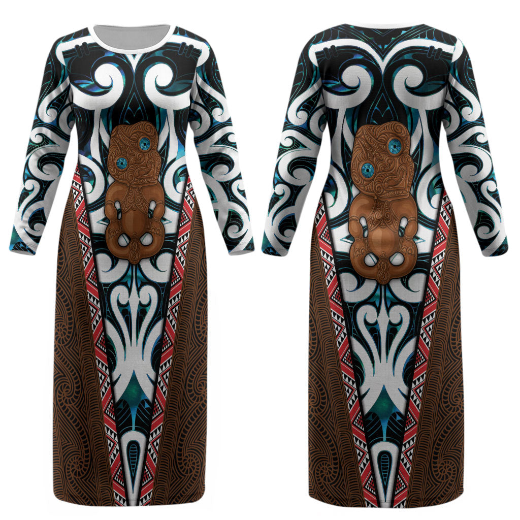 New Zealand Whakairo Couples Matching Long Sleeve Bodycon Dress and Hawaiian Shirt Tiki Maori Carving Taniko Motifs