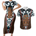 New Zealand Whakairo Couples Matching Short Sleeve Bodycon Dress and Hawaiian Shirt Tiki Maori Carving Taniko Motifs